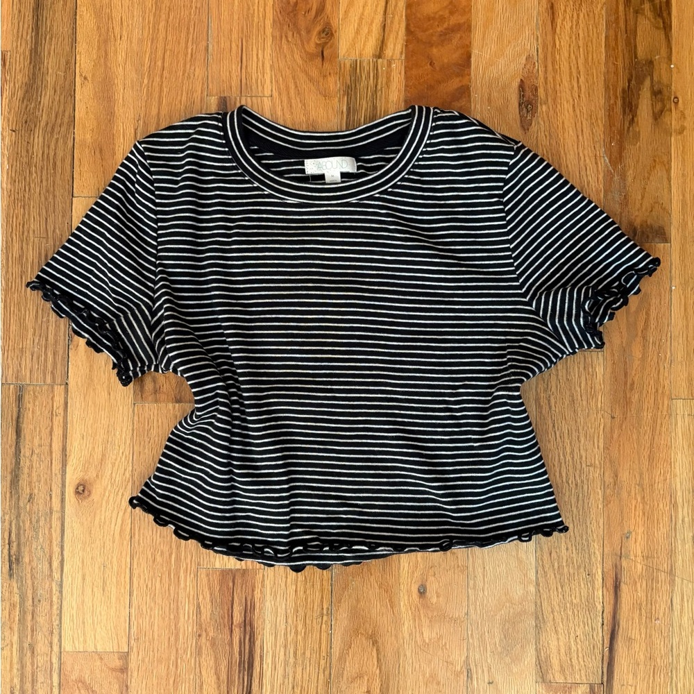 Abound Black and White Striped Short Sleeve Top